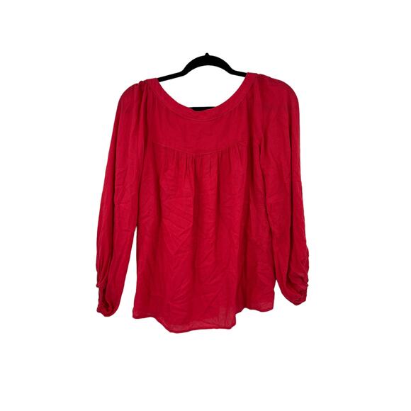 Anthropologie Top Womens 6 Boswell V-Neck Blouse Bright Red Balloon Sleeve Maeve - Picture 4 of 6